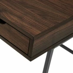 3 Drawer Angled Writing Desk with Cord Management Slots - Saracina Home Dark Walnut