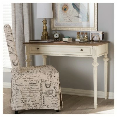 Marquetterie French Provincial Weathered Oak Wash Writing Desk White - Baxton Studio 6 Marquetterie French Provincial Weathered Oak Wash Writing Desk White - Baxton Studio - Image 4