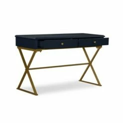 2 Drawer Campaign Desk - Linon Blue/gold