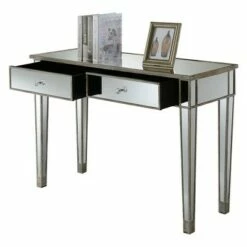 Gold Coast Mirrored Desk Weathered White/Mirror - Breighton Home