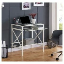 Holmes Metal/Glass Small Space Desk White - Aiden Lane