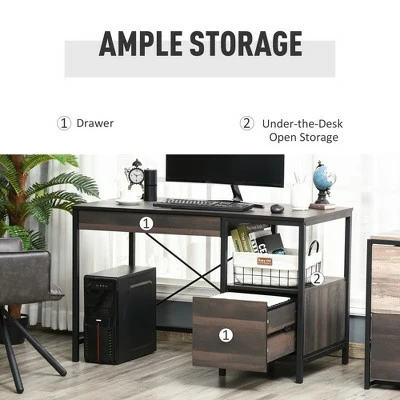 HOMCOM Home Office Writing Desk with File Storage Drawer for Letter Size PC Study Table Computer Workstation Walnut Brown 4 HOMCOM Home Office Writing Desk with File Storage Drawer for Letter Size PC Study Table Computer Workstation Walnut Brown - Image 2