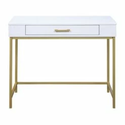 Modern Life Desk with Gold Metal Legs White Finish - OSP Home Furnishings