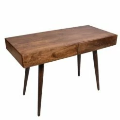 Wooden Writing Desk with Two Drawers and Tape Legs Brown - The Urban Port