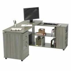 L Shaped Computer Workstation Gray - Inval -Outlet Desks Store unnamed file 11550