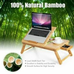 Costway Bamboo Laptop Desk Adjustable Folding Bed Tray w/Drawer Heat Dissipation -Outlet Desks Store unnamed file 1164