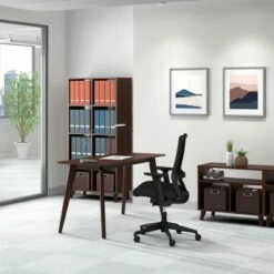 55" Modern Home Office Wood Computer Desk - HON BASYX Light Walnut -Outlet Desks Store unnamed file 11707