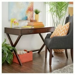 Kenton Wood Writing Desk with Drawers - Inspire Q Seafoam