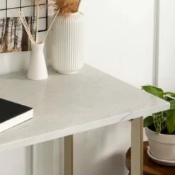 42" Contemporary Modern Faux Marble ComputerWriting Desk White Marble/Gold - Saracina Home -Outlet Desks Store unnamed file 11884