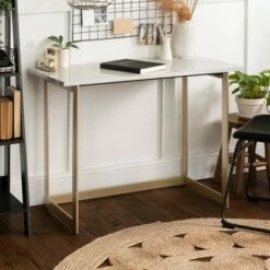 42" Contemporary Modern Faux Marble ComputerWriting Desk White Marble/Gold - Saracina Home -Outlet Desks Store unnamed file 11885