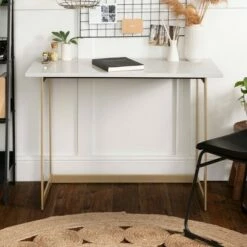 42" Contemporary Modern Faux Marble ComputerWriting Desk White Marble/Gold - Saracina Home -Outlet Desks Store unnamed file 11886