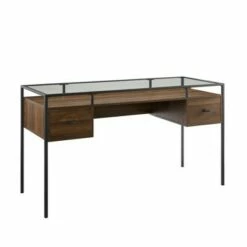Lamvia Contemporary 2 Tier Glass Top Desk - Saracina Home Dark Walnut -Outlet Desks Store unnamed file 1189