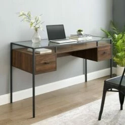 Lamvia Contemporary 2 Tier Glass Top Desk - Saracina Home Dark Walnut -Outlet Desks Store unnamed file 1191