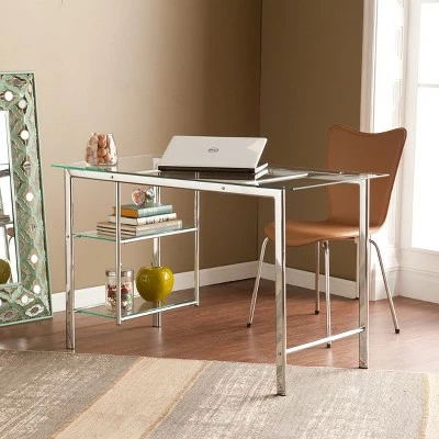 Dorothy Contemporary Writing Desk Chrome with Glass Desk White - Aiden Lane 4 Dorothy Contemporary Writing Desk Chrome with Glass Desk White - Aiden Lane - Image 2