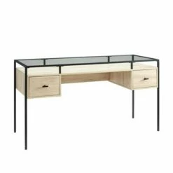 Lamvia Contemporary 2 Tier Glass Top Desk - Saracina Home Dark Walnut -Outlet Desks Store unnamed file 1193