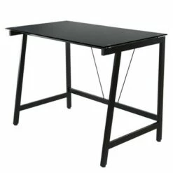 Contemporary Glass Writing Desk, Steel Frame - Onespace Black -Outlet Desks Store unnamed file 11937