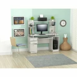 Computer Work Center with Hutch Washed Oak - Inval