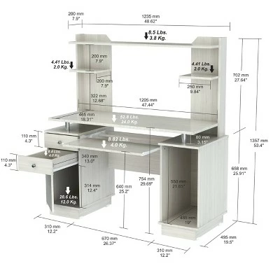 Computer Work Center with Hutch Washed Oak - Inval 6 Computer Work Center with Hutch Washed Oak - Inval - Image 4