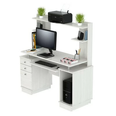 Computer Work Center with Hutch Washed Oak - Inval 8 Computer Work Center with Hutch Washed Oak - Inval - Image 6