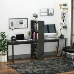 HomCom 88" Extra Long 2-Person Computer Desk with Bookshelf Combo