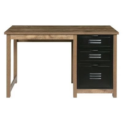 Norwood Range 3Drawer Writing Desk Wood And Black Metal Oak - OneSpace 5 Norwood Range 3Drawer Writing Desk Wood And Black Metal Oak - OneSpace - Image 3