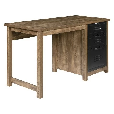 Norwood Range 3Drawer Writing Desk Wood And Black Metal Oak - OneSpace 8 Norwood Range 3Drawer Writing Desk Wood And Black Metal Oak - OneSpace - Image 6