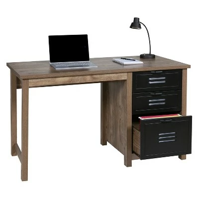 Norwood Range 3Drawer Writing Desk Wood And Black Metal Oak - OneSpace 10 Norwood Range 3Drawer Writing Desk Wood And Black Metal Oak - OneSpace - Image 8