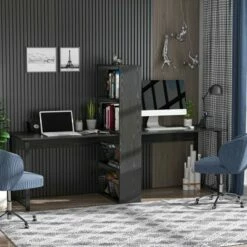 HomCom 88" Extra Long 2-Person Computer Desk with Bookshelf Combo -Outlet Desks Store unnamed file 1213