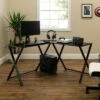 Modern Glass L Shaped Gaming Computer Desk - Saracina Home Black