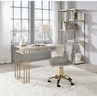 Tyeid Built-In USB Port Writing Desk Antique White/Gold - Acme Furniture 3 Tyeid Built-In USB Port Writing Desk Antique White/Gold - Acme Furniture