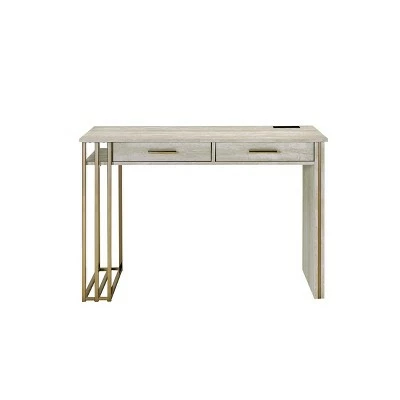 Tyeid Built-In USB Port Writing Desk Antique White/Gold - Acme Furniture 4 Tyeid Built-In USB Port Writing Desk Antique White/Gold - Acme Furniture - Image 2