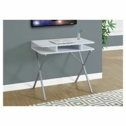 White Top Computer Desk - Silver Metal - EveryRoom