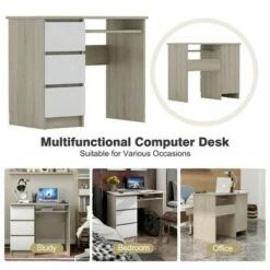 Costway 3-Drawer Computer Desk Writing Table Home Office w/Keyboard Tray WhiteOak -Outlet Desks Store unnamed file 1234