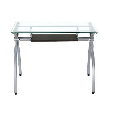 Contemporary Clear Glass Top Computer Desk with Pull Out Keyboard Panel Clear - Techni Mobili 5 Contemporary Clear Glass Top Computer Desk with Pull Out Keyboard Panel Clear - Techni Mobili - Image 3
