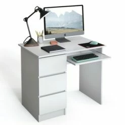 Costway 3-Drawer Computer Desk Writing Table Home Office w/Keyboard Tray WhiteOak -Outlet Desks Store unnamed file 1240