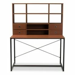 Edwin Rustic Industrial Style Wood and Metal 2 In 1 Bookcase Writing Desk Brown/Black - Baxton Studio