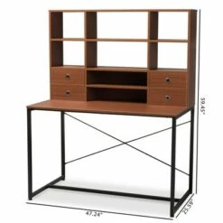 Edwin Rustic Industrial Style Wood and Metal 2 In 1 Bookcase Writing Desk Brown/Black - Baxton Studio -Outlet Desks Store unnamed file 12435