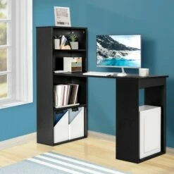 Costway Computer Desk Writing Workstation Office w/6-Tier Storage Shelves WhiteBlack -Outlet Desks Store unnamed file 1244