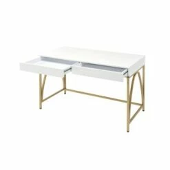 Light Mane Desk White High Gloss/Gold - Acme Furniture -Outlet Desks Store unnamed file 12476