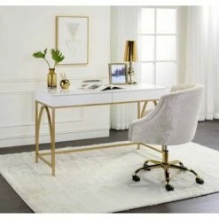 Light Mane Desk White High Gloss/Gold - Acme Furniture -Outlet Desks Store unnamed file 12477