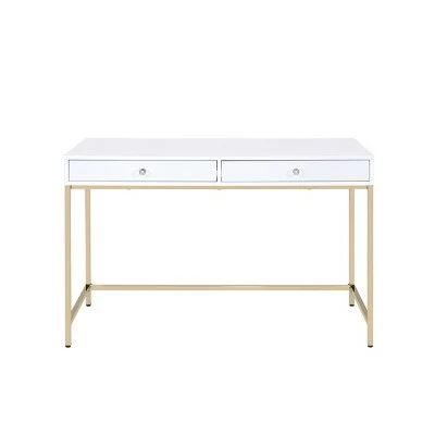 Ottey Desk White High Gloss/Gold - Acme Furniture 3 Ottey Desk White High Gloss/Gold - Acme Furniture