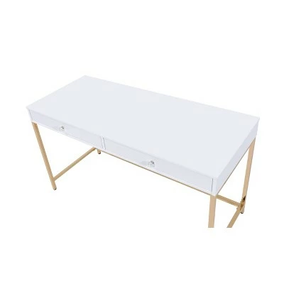 Ottey Desk White High Gloss/Gold - Acme Furniture 4 Ottey Desk White High Gloss/Gold - Acme Furniture - Image 2