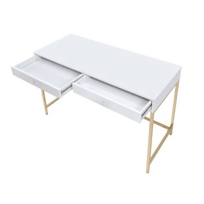 Ottey Desk White High Gloss/Gold - Acme Furniture 5 Ottey Desk White High Gloss/Gold - Acme Furniture - Image 3