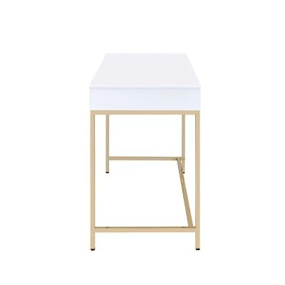 Ottey Desk White High Gloss/Gold - Acme Furniture 6 Ottey Desk White High Gloss/Gold - Acme Furniture - Image 4