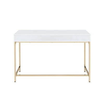 Ottey Desk White High Gloss/Gold - Acme Furniture 7 Ottey Desk White High Gloss/Gold - Acme Furniture - Image 5