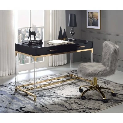 Adiel Built-In USB Port Writing Desk Black/Gold - Acme Furniture 3 Adiel Built-In USB Port Writing Desk Black/Gold - Acme Furniture