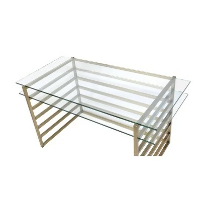 Shona Desk Antique Gold/Clear Glass - Acme Furniture 4 Shona Desk Antique Gold/Clear Glass - Acme Furniture - Image 2