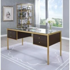 Yumia Desk Gold/Clear Glass - Acme Furniture -Outlet Desks Store unnamed file 12632