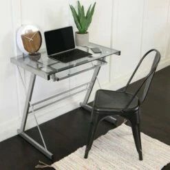 Glass Computer Desk with Keyboard Tray - Saracina Home Black