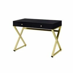 Coleen Built-In USB Port Writing Desk - Acme Furniture Black/brass -Outlet Desks Store unnamed file 12709